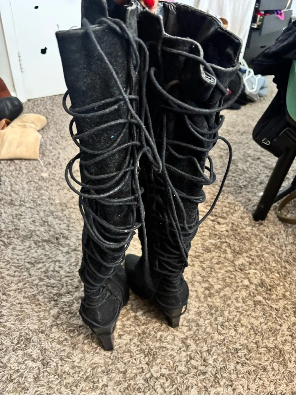 Bakers Black Lace-Up Over-the-Knee Wedge Boots
